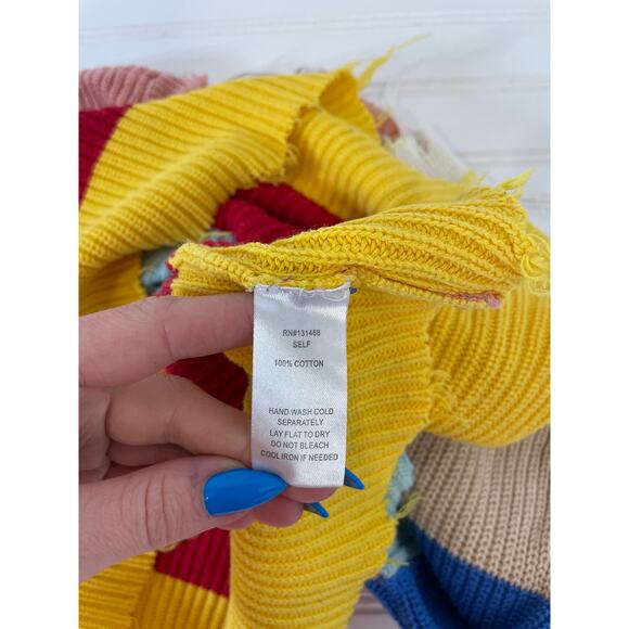 Fox + Hawk Color Block Cropped Distressed Stripe Sweater Multicolor Size S - Picture 5 of 5